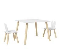 AIYAPLAY Set tavolo e 2 sedie per bambini 3-6 anni con schienale a orecchie di coniglio Bianco