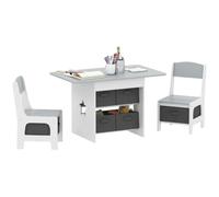 AIYAPLAY Set Tavolo e 2 Sedie per Bambini 3-8 Anni 6 Cassetti Grigio/Bianco | Tavolino Bambini con Sedie in Legno, Contenitori Portaoggetti in Tessuto non Tessuto, Cameretta