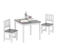 AIYAPLAY Set Tavolo e 2 Sedie per Bambini 3-8 Anni Grigio e Bianco | Tavolo per Bimbi, Sedie con Schienale a Doghe, Angoli Arrotondati, Legno di Pino e MDF, per Cameretta e Salotto