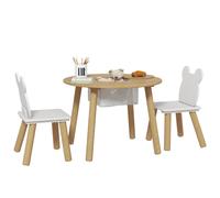 AIYAPLAY Set Tavolo e 2 Sedie per Bambini a Orsetto e Contenitore Color Legno