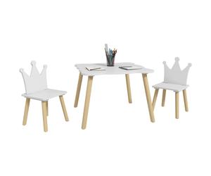 AIYAPLAY Set Tavolo e 2 Sedie per Bambini Schienale a Corona Età 3-6 Anni Bianco
