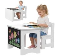AIYAPLAY Set Tavolo e Sedia per Bambini 3-6 Anni in Legno MDF con Piano Reversibile con Superficie Bianca e Lavagna, Angoli Arrotondati, per Cameretta e Studio, Bianco