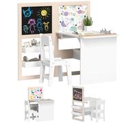 AIYAPLAY Set Tavolo e Sedia per Bambini 3-8 Anni, con Lavagne, Bianco | Tavolino per Bambini con Sedia, Contenitori e Rotolo di Carta, Salotto, Stanza dei Giochi