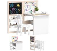 AIYAPLAY Set Tavolo e Sedia per Bambini 3-8 Anni in Legno con Lavagne, Bianco