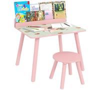 AIYAPLAY Set tavolo e sedia per bambini Tavolo per bambini con sedia e porta libri con motivi a orso per bambini dai 3 agli 8 anni per camera da letto, soggiorno, aula, rosa