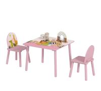 AIYAPLAY Set Tavolo e Sedie per Bambini 3-8 Anni con Motivi Animali e Bordi Arrotondati, Sedie e Tavolino per Bambini in MDF e Legno di Pino, Rosa