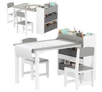AIYAPLAY Set Tavolo e Sedie per Bambini con Contenitore Bianco e Grigio