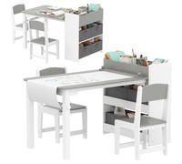 AIYAPLAY Set Tavolo e Sedie per Bambini con Contenitore Bianco e Grigio | 3-8 Anni, 2 Sedie, Tavolino, Mobili per Bambini, Legno di Pino e Tessuto non Tessuto