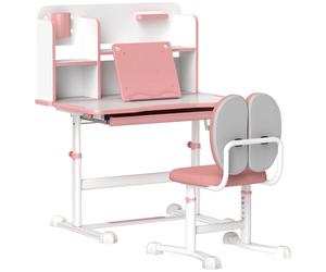 AIYAPLAY Set Tavolo e Sedie Regolabili per Bambini 3-12 anni con Piano Inclinabile e Cassetto, Libreria e portapenne, Rosa Aosom Italy