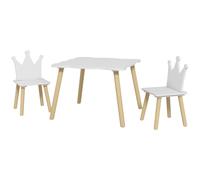 AIYAPLAY Set Tavolo per Bambini e 2 Sedie Schienale a Corona Età 3-6 Anni Bianco