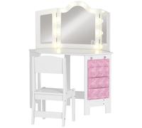 AIYAPLAY Set toeletta e sgabello per bambini, con luci LED bicolore, specchio triplo richiudibile, Bianco Aosom Italy