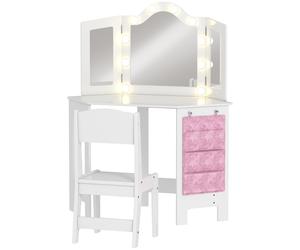 AIYAPLAY Set toeletta e sgabello per bambini, con luci LED bicolore, specchio triplo richiudibile, Bianco Aosom Italy