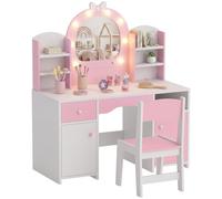 AIYAPLAY Set Toeletta per Bambine con Sgabello, Specchio e Luci, Rosa