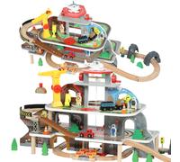AIYAPLAY Set trenino in legno da 79 pezzi su 4 livelli con ascensore e gru, colorato Aosom Italy