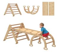 AIYAPLAY Struttura da Arrampicata per Bambini 7 in 1, Scala a Triangolo Pieghevole, Arco Montessori con Scivolo in Legno, Palestra Montessori per Bambini da 1.5 a 4 Anni, Parco Giochi per Interni