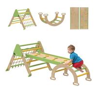 AIYAPLAY Struttura da Arrampicata per Bambini 8 in 1, Scala a Triangolo Pieghevole, Arco Montessori con Scivolo in Legno, Palestra Montessori per Bambini da 1.5 a 4 Anni, Parco Giochi per Interni