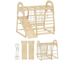 AIYAPLAY Struttura da arrampicata per interni 6-in-1, con scivolo, sbarre, rete e parete da arrampicata, scala, 3-6 anni, Legno Aosom Italy