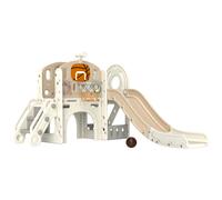 AIYAPLAY Struttura di gioco per bambini, scivolo 7 in 1, parco giochi interno con spazio di archiviazione e tunnel rampicante, 186x153x111 cm, Bianco crema