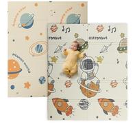 AIYAPLAY Tappeto da gioco per bambini a doppia faccia, pieghevole e reversibile, impermeabile per bambini in schiuma per gattonare all'aperto, 177 x 146 x 1,5 cm, tema astronauti e pianeti.