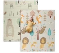AIYAPLAY Tappeto da gioco per bambini a doppia faccia, pieghevole e reversibile, impermeabile per bambini in schiuma per gattonare all'aperto, 177 x 146 x 1,5 cm, a tema animali.