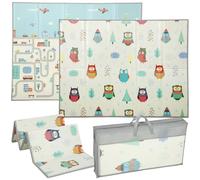 AIYAPLAY Tappeto da gioco per bambini bifacciale, pieghevole e impermeabile, tappetino reversibile per bambini per gattonare, imparare e svilupparsi, 195,5L x 147,5L cm, tema pista per auto e gufi