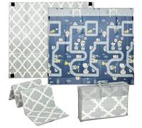 AIYAPLAY Tappeto da gioco per bambini pieghevole e reversibile, 202 x 180,5 x 1 cm, tappetino in schiuma spessa, antiscivolo e impermeabile, con motivi di traffico e rombi per incoraggiare lo