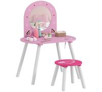 AIYAPLAY Tavolino da toilette per bambini con sgabello e specchio, tavolino da toilette per bambine con disegno a cuore, tavolino da trucco per bambini e bambine 3-6 anni, rosa