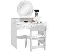 AIYAPLAY Tavolino da toilette per bambini con specchio e sgabello, set da trucco per bambini con cassetti portaoggetti, regalo per bambini dai 3 agli 8 anni - Bianco