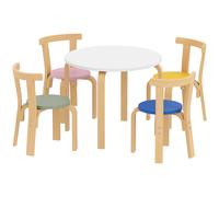 AIYAPLAY Tavolino e Sedie per Bambini 3-8 Anni 5 pz in Legno Bianco