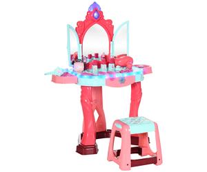 AIYAPLAY Tavolino Toeletta per Bambine con Sgabello, Specchio, Luci e Accessori, in PP e GPPS, 57x34x76 cm, Multicolore
