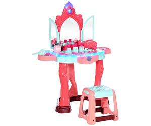 AIYAPLAY Tavolino Toeletta per Bambine con Sgabello, Specchio, Luci e Accessori, Tavolo da Trucco in PP e GPPS, 57x34x76 cm, Blu Rosa e Rosso