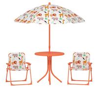 AIYAPLAY Set da Esterno per Bambini con 2 Sedie, Ombrellone e Tavolino Arancio