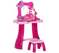 AIYAPLAY Tavolo da toeletta per bambini 15 PCS, tavolo da trucco con sgabello e specchio, luce, musica, microfono, asciugacapelli, spazio di archiviazione, per bambine da 3 a 6 anni, rosa