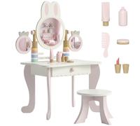 AIYAPLAY Toeletta Bambini con Sgabello e 3 Specchi, 60x40x100 cm, Rosa