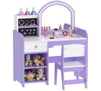 AIYAPLAY Toeletta per Bambine con Sgabello, Specchio Luci 2 Colori, Viola