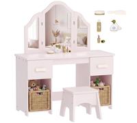 AIYAPLAY Toeletta per Bambini con Sgabello e Specchio, 60x36x88 cm, Rosa