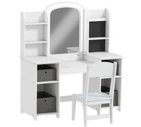 AIYAPLAY Toeletta per Bambini con Sgabello e Specchio LED, Tavolo trucco per 3-8 anni, 104x40x112 cm, Bianco Aosom Italy