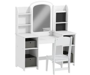AIYAPLAY Toeletta per Bambini con Sgabello e Specchio LED, Tavolo trucco per 3-8 anni, 104x40x112 cm, Bianco Aosom Italy