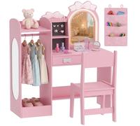 AIYAPLAY Toeletta Trucco Bambina 3 in 1 con Sedia, Appendiabiti e Specchio, Rosa