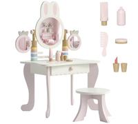 AIYAPLAY Toeletta Trucco Bambina con Sgabello, Triplo Specchi, Rosa