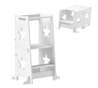 AIYAPLAY Torre Montessoriana Bambini Convertibile in Set Tavolo e Sedie con Barra di Sicurezza, Sgabello per Bambini 3-6 Anni in Legno, Torre di Apprendimento per Bagno, Cucina e Toilette, Bianco