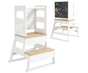 AIYAPLAY Torre Montessoriana per Bambini con Lavagna e Ringhiera in Legno Bianco