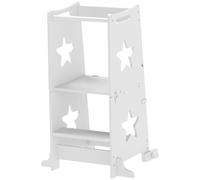 AIYAPLAY Torre Montessoriana Bambini Convertibile in Set Tavolo e Sedie con Barra di Sicurezza, Sgabello per Bambini 3-6 Anni in Legno, Torre di Apprendimento per Bagno, Cucina e Toilette, Bianco