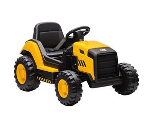 AIYAPLAY Trattore Elettrica per Bambini 3-6 Anni Licenza CAT, 12V Macchina Elettrica Escavatore Giocattolo Cavalcabile con 2 Motori, Sospensioni, Telecomando, Luci, Musica, USB e Bluetooth, Giallo