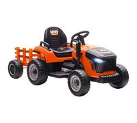 AIYAPLAY Trattore elettrico per bambini con rimorchio, trattore con telecomando, 2 motori, 3 marce, auto elettrica per bambini, con musica, clacson, lancio dolce, 3-5 km/h, 3-8 anni, arancione