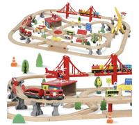 AIYAPLAY Treno in legno 133 pezzi binario per bambini e bambine 3+ | Bambini, giocattoli ferroviari magnetici in legno, gru, scatola di stoccaggio
