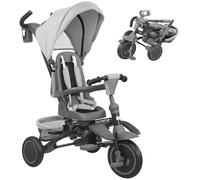 AIYAPLAY Triciclo 6 in 1 con asta di spinta per 1 - 5 anni, pieghevole, con sedile girevole, cestino, borsa, portabevande, pieghevole, tettuccio parasole, cintura di sicurezza grigia
