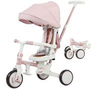 AIYAPLAY Triciclo Bambini 5 in 1 con Maniglione di Spinta e Copertura Rosa