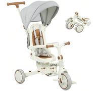 AIYAPLAY Triciclo per Bambini 5 in 1 con Maniglione, Copertura Superiore Rimovibile, Cintura a 5 Punti e Barra , Triciclo Bambini in Alluminio e PP, 96.5x49x101 cm Munisciti di questo pratico triciclo