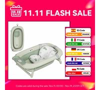 Aiyaplay Vasca da bagno pieghevole per bambini con supporto per cuscino da bagno con foro di scarico per bottoni e gancio per mensola per doccia Verde
